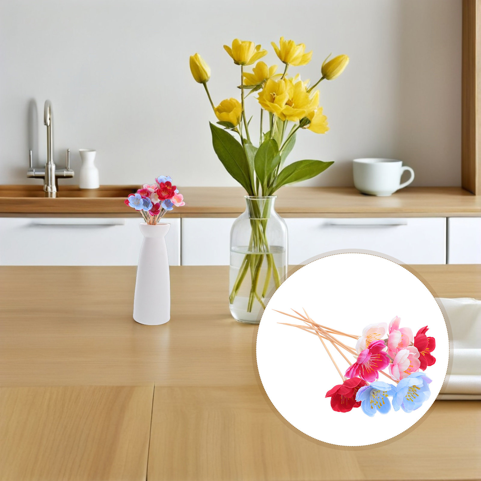 Floral Picks Wood - 100Pcs Sturdy Floral Fruit Skewers Realistic