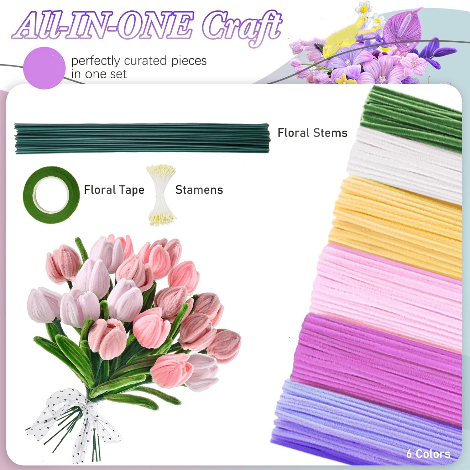 500 Pcs Pipe Cleaners Flower K - Floral Tape Green 评论和价格