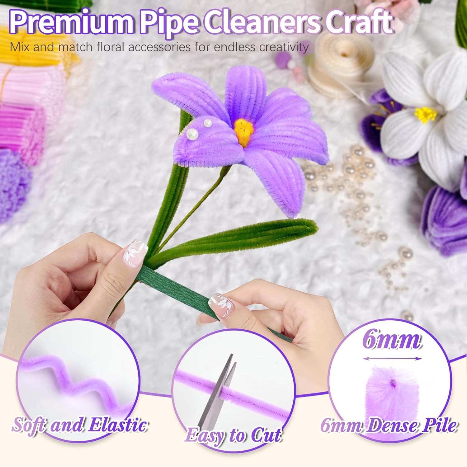500 Pcs Pipe Cleaners Flower K - Floral Tape Green 评论和价格